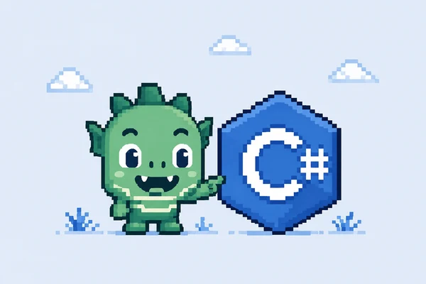 The green GodotLearning monster with a C-sharp token